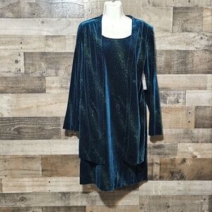Vintage Teddi Evening Long Sleeve Velvet Stretchy Glitter Print Short Dress